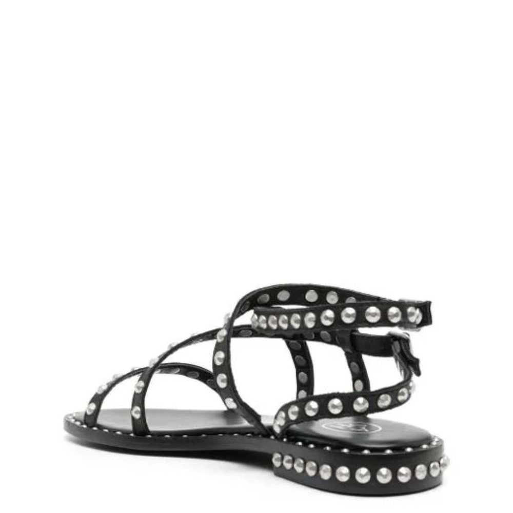 ASH Petra Silver Studded Sandals in Black Leather Size 7 EU 38 Brand New NIB NWT - Picture 5 of 5